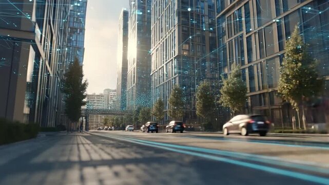Urban Technological Integration: A dynamic urban scene where technological advancements are intertwined with city infrastructure and everyday life.