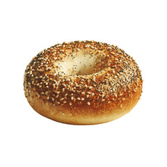 Round, golden-brown bagel, topped with sesame and poppy seeds