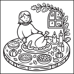 Cozy girl season black and white coloring pages with Christmas, fall, autumn, and winter elements for adults and teens.