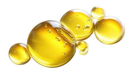 Golden liquid spheres, bubbles, close-up