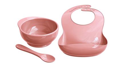 Pink baby food set bowl, spoon, and bib