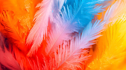 Obraz premium abstract icy glow fine art photography Vibrant colorful feathers for creative projects. macro frozen sculpture with luminous detail luxury ice texture and reflective surface
