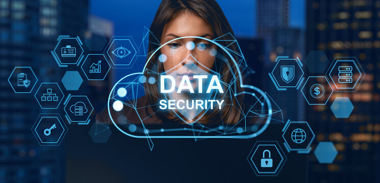 Cloud data security concept with digital interface overlays and