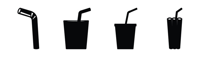 Obraz premium Fourblacksilhouettesofdrinkswithstrawsminimalisticonsrepresentingbeverages