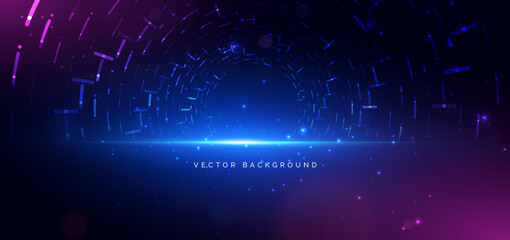 Technology futuristic digital data linking network connection dotted glowing on dark background.