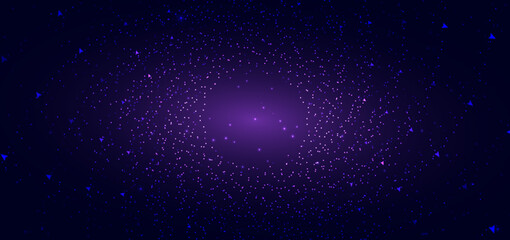 Particle digital glowing on dark background. Futuristic technology data communication science concept.