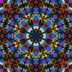 Floral seamless geometric mandala pattern. Vibrant retro gradient colors. Symmetrical abstract design assortment. Intricate mosaics for textile prints, wallpaper, digital backdrops, and wrapping.