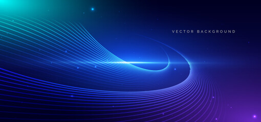 Abstract geometric curved lines technology on dark blue backgroung. High speed motion moving concept.