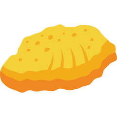 Golden Yellow Baked Pastry with Orange Fried Edge Isolated on White Background Simple Flat Design Icon
