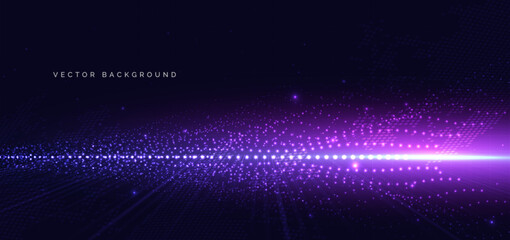 Futuristic sparkle dotted glowing wave digital on purple background. Network communication internet concept.