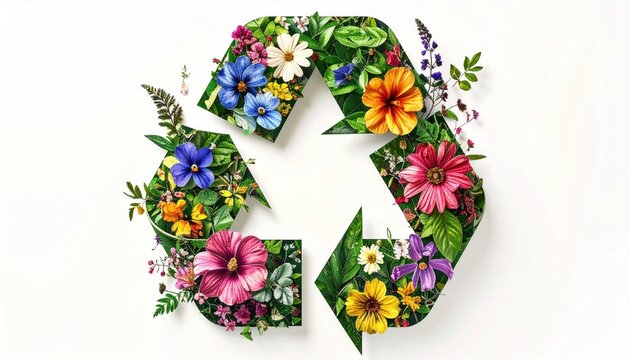 Celebrate Earth Day with our beautiful floral recycling symbol illustration for eco-friendly living and sustainability awareness