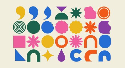 A vibrant and playful collection of modern abstract geometric and organic shapes used as creative design elements