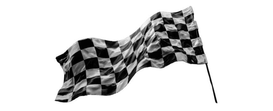 Checkered flag waving against black background