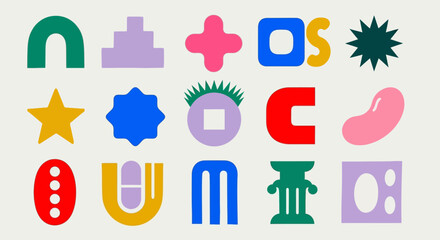 A bold and eclectic collection of modern abstract geometric shapes and vibrant organic forms for creative digital design projects