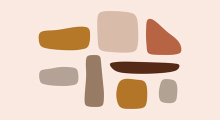 Abstract composition of organic shapes in earthy tones. Minimalist hand-drawn art for modern home decor and branding