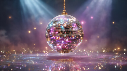 Shiny Disco Ball Reflecting Light Over Dreamy Ocean Sunset