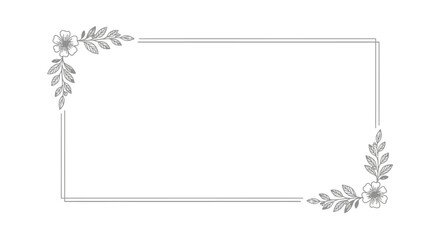 Simple Rectangular Frame with Delicate Corner Floral Accents, Minimalist Elegant Border on Isolated White Background