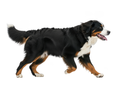 Bernese mountain dog breed walking pet animal canine friend companion doggy puppy isolated on transparent background