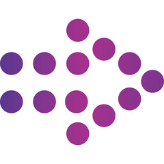 Gradient Purple Pink Dots Arranged in a Rightward Arrow Shape Over a Transparent Background Representing Direction and Progress