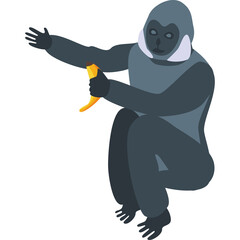 Gray Ape Holding Banana With White Background