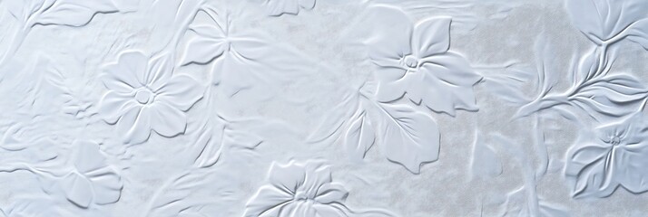 Delicate embossed floral design, a beautiful artistic pattern. The white blossoms and leaves create a serene aesthetic. 