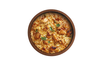 Delicious chicken biryani in clay pot, indian cuisine, traditional dish, rice dish, food photography, culinary art, restaurant menu, isolated on transparent background