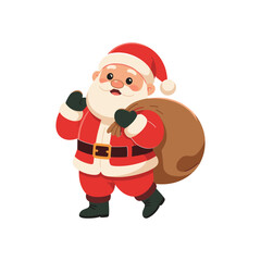 Cute Cartoon Santa Claus with Gift Bag Isolated on White Background