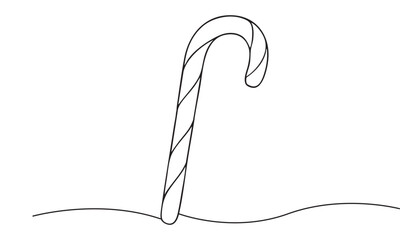 Christmas candy cane in one line art style. Christmas candy cane drawing with editable black stroke on white background. Vector illustration.