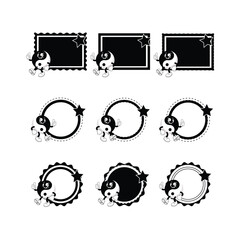 Retro Mascot Frame Set Black and White Vector