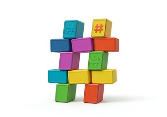 Obraz premium Colorful building blocks stacked in a hashtag shape ideal for creative concepts and child development themes