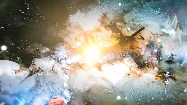 An abstract, brightly illuminated, and textured view depicting space and cosmic entities