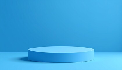 A blue cylindrical pedestal on a blue background; clean minimalist design