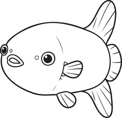 Ocean sunfish line art illustration perfect for educational material, marine biology resources, or children's coloring page about sea life and aquatic animals