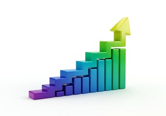 Bar chart with upward trending arrow showing business growth and financial success visually