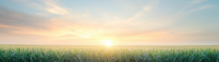 Beautiful landscape of green field and sunset