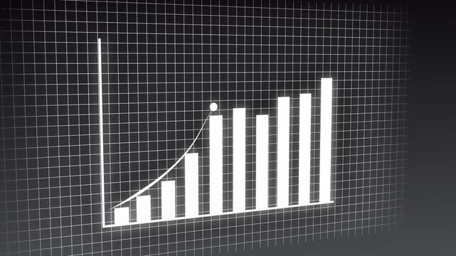 Modern white bar chart on dark gray grid background showing graph bars for analytics. White Bar Chart with Grid on Dark Gray Background graph bars.