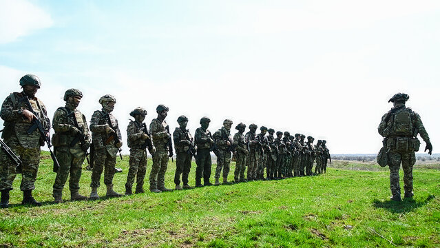 Modern Russian soldiers during training at the training ground