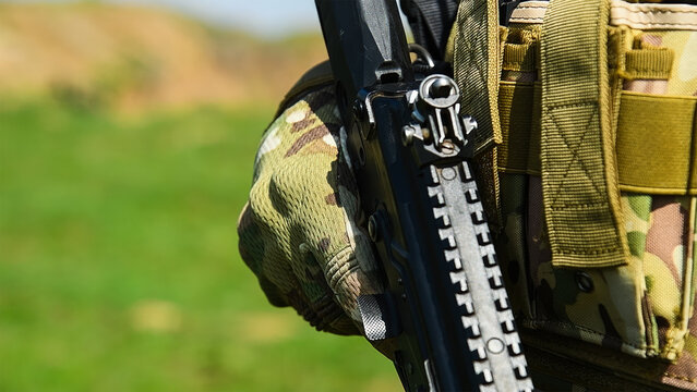 Modern soldier in camouflage uniform. The military concept