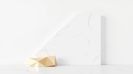 Minimalist white background with gold decor isolated on white background