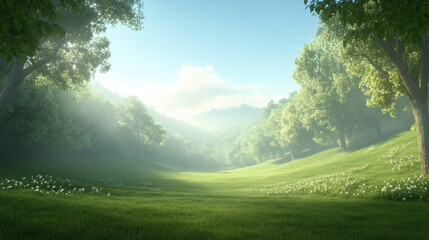 mountains summer sunset landscape