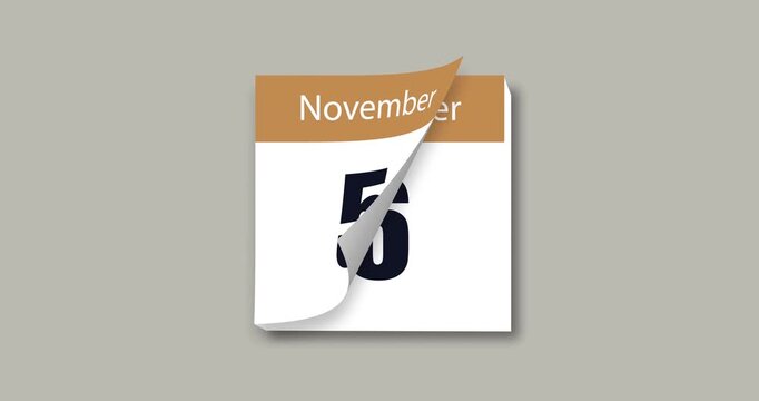 Calendar for November flips page in yellow color with date. Date change of month animation on gray background. Date change animation. Close up of flipped calendar page change. 4k video graphic motion
