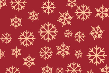 Seamless pattern of various sized gold snowflakes densely scattered on a deep red background. Warm vector design perfect for traditional Christmas greetings and winter holiday backdrops. © bibin
