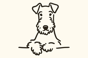 Airedale terrier head simple line dog portrait vector illustration