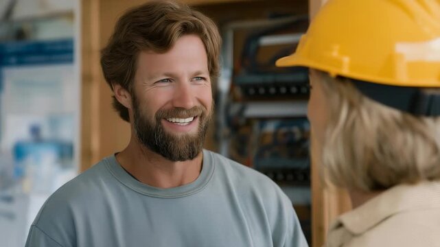 A homeowner consulting with an electrician about upgrading old wiring to prevent future short circuits, symbolizing awareness, communication, and proactive home safety improvement. cinematic color