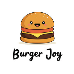 Happy Burger Mascot Logo for Fast Food or Cafe Branding