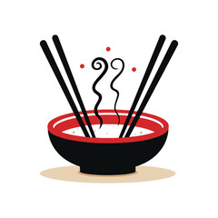 Asian Noodle Bowl Logo with Chopsticks and Steam