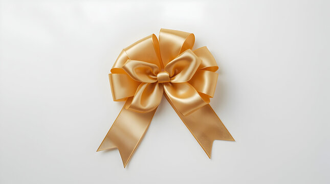 Elegant Shiny Golden Ribbon Isolated on White Background, Luxury Decorative Element for Celebration