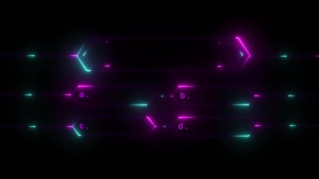 Quiz Neon Line Animation with option selection on quiz game animation, Animated quiz question on black background.4k animation video.