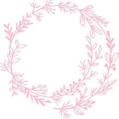 Pink Cozy Floral Christmas Wreath Outline in Pastel Hand Drawn Illustration
