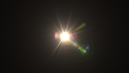 Radiant lens flare effect with vibrant spectral colors for cinematic visuals, adding a touch of magic and realism to your projects with a bright, eye-catching light burst